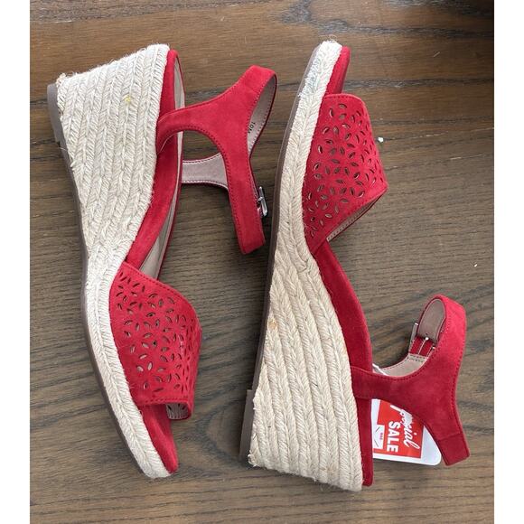 NWOB Vionic Women's Tulum Ariel Cherry Red Wedge Sandal Size 10 Open Toes - Picture 2 of 8